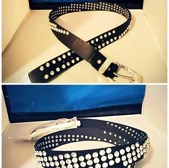 Black Faux Leather Rhinestone Belt NWOT - Picture 1 of 1
